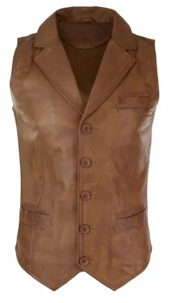 Infinity Mens Real Leather Tan Brown Black Smart Casual Gilet Waistcoat Vintage Retro-Tan