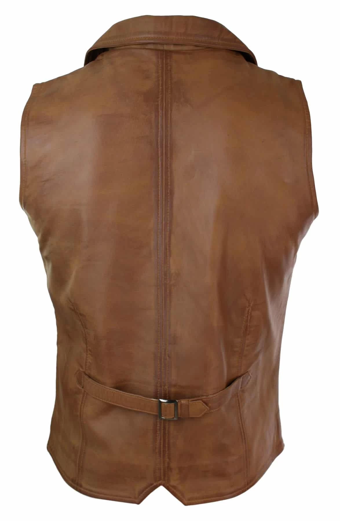 Infinity Mens Real Leather Tan Brown Black Smart Casual Gilet Waistcoat Vintage Retro-Tan - Image 2
