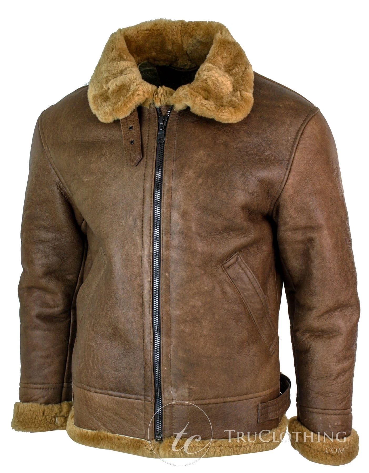 Infinity Rikardo Mens Retro Vintage Classic Real Sheepskin RAF Pilot Flying Jacket Tan Ginger Fur Zip - Image 3