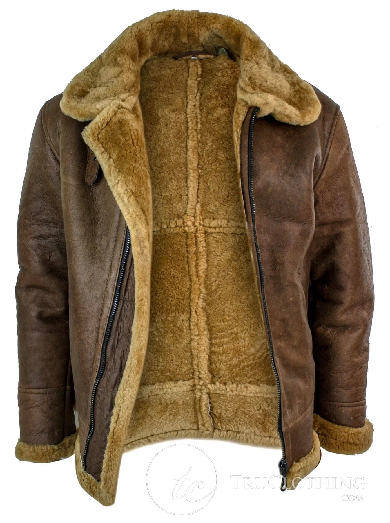 Infinity Rikardo Mens Retro Vintage Classic Real Sheepskin RAF Pilot Flying Jacket Tan Ginger Fur Zip - Image 2