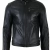 Infinity Real Leather Slim Fit Short Mens Biker Racing Jacket Stripes Sleeves Zipped