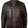Real Washed Brown Leather Retro Vintage Distressed Jacket Rub Off For Men