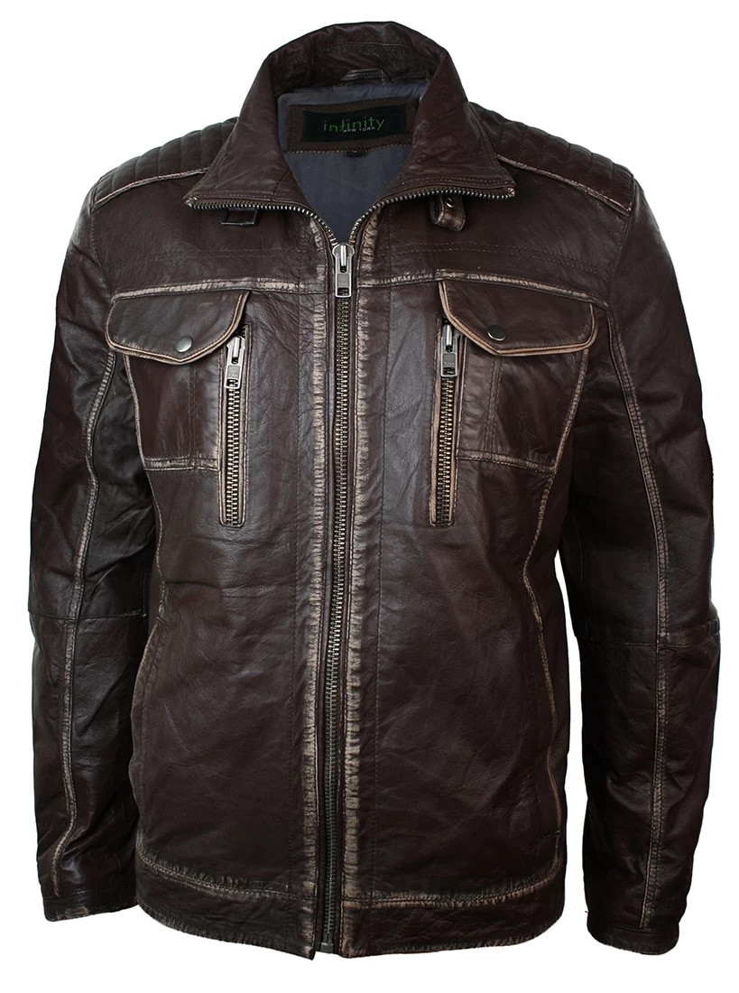 Real Washed Brown Leather Retro Vintage Distressed Jacket Rub Off For Men - Image 4