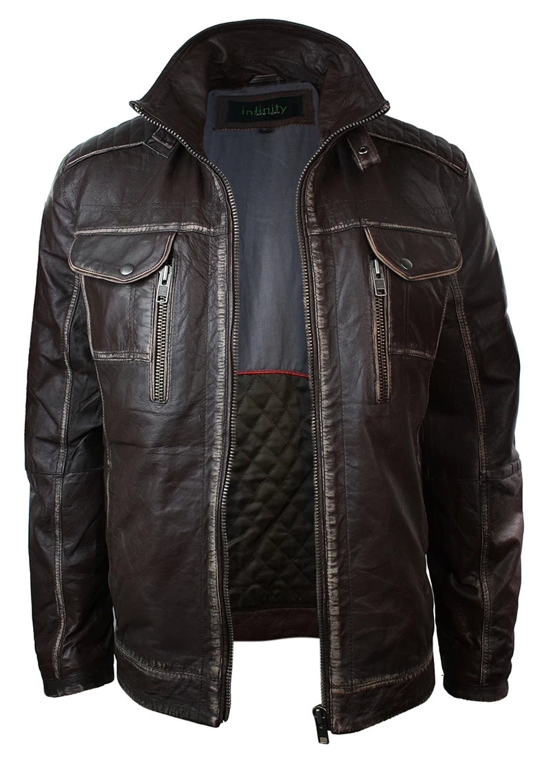 Real Washed Brown Leather Retro Vintage Distressed Jacket Rub Off For Men - Image 3