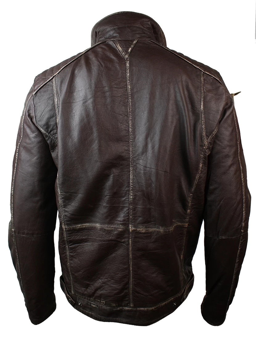 Real Washed Brown Leather Retro Vintage Distressed Jacket Rub Off For Men - Image 2