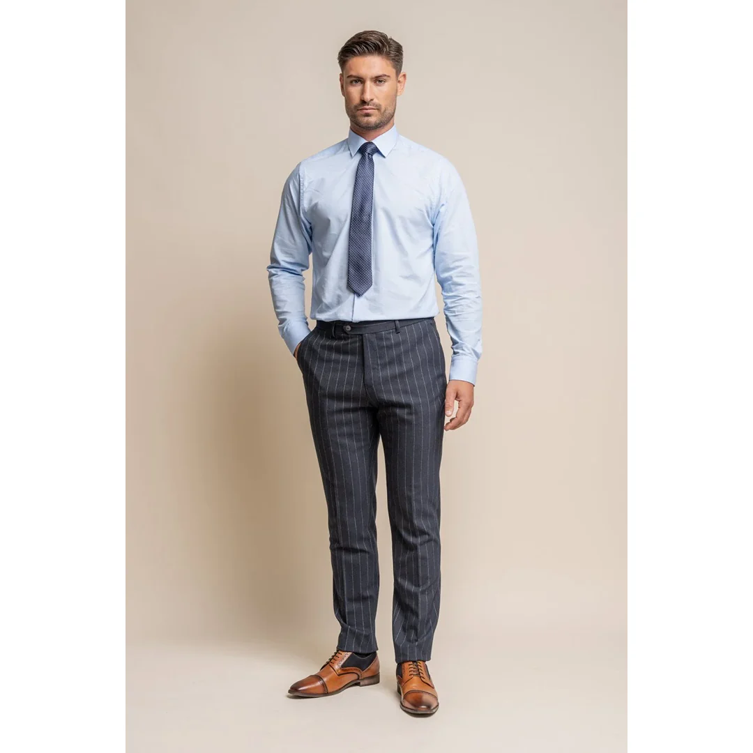 Invincible – Men’s Navy Blue Pinstripe Trousers - Image 2