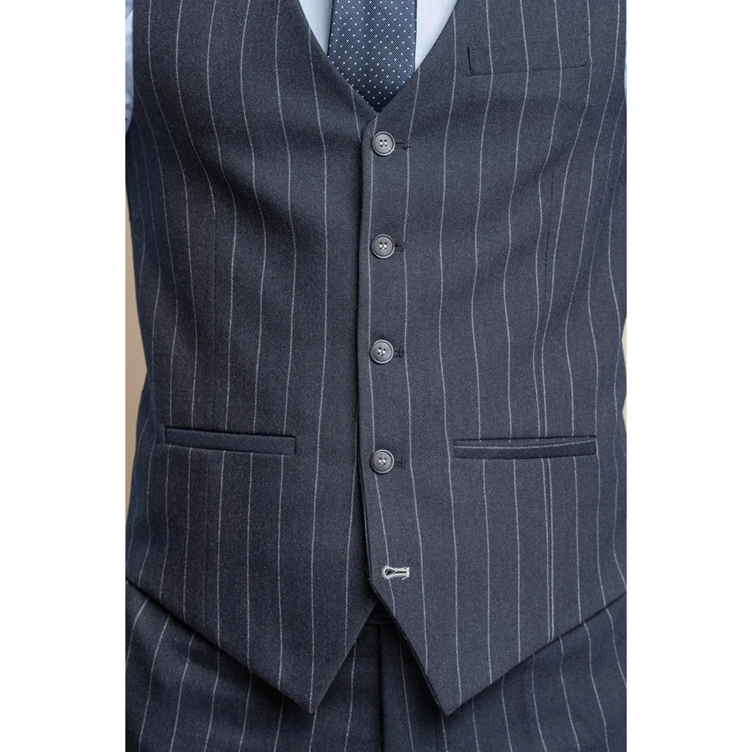 Invincible – Men’s Navy Blue Pinstripe Waistcoat - Image 5