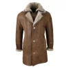 Men’s 3/4 Duffle Jacket Sheepskin Long Button Zip Warm – Tan