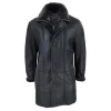Men’s 3/4 Duffle Jacket Sheepskin Long Button Zip Warm – Black