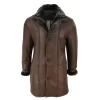 Men’s 3/4 Duffle Jacket Sheepskin Long Button Zip Warm – Brown