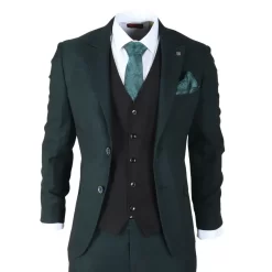 Jasper – Men’s 3 Piece Olive Green Suit With Black Waistcoat