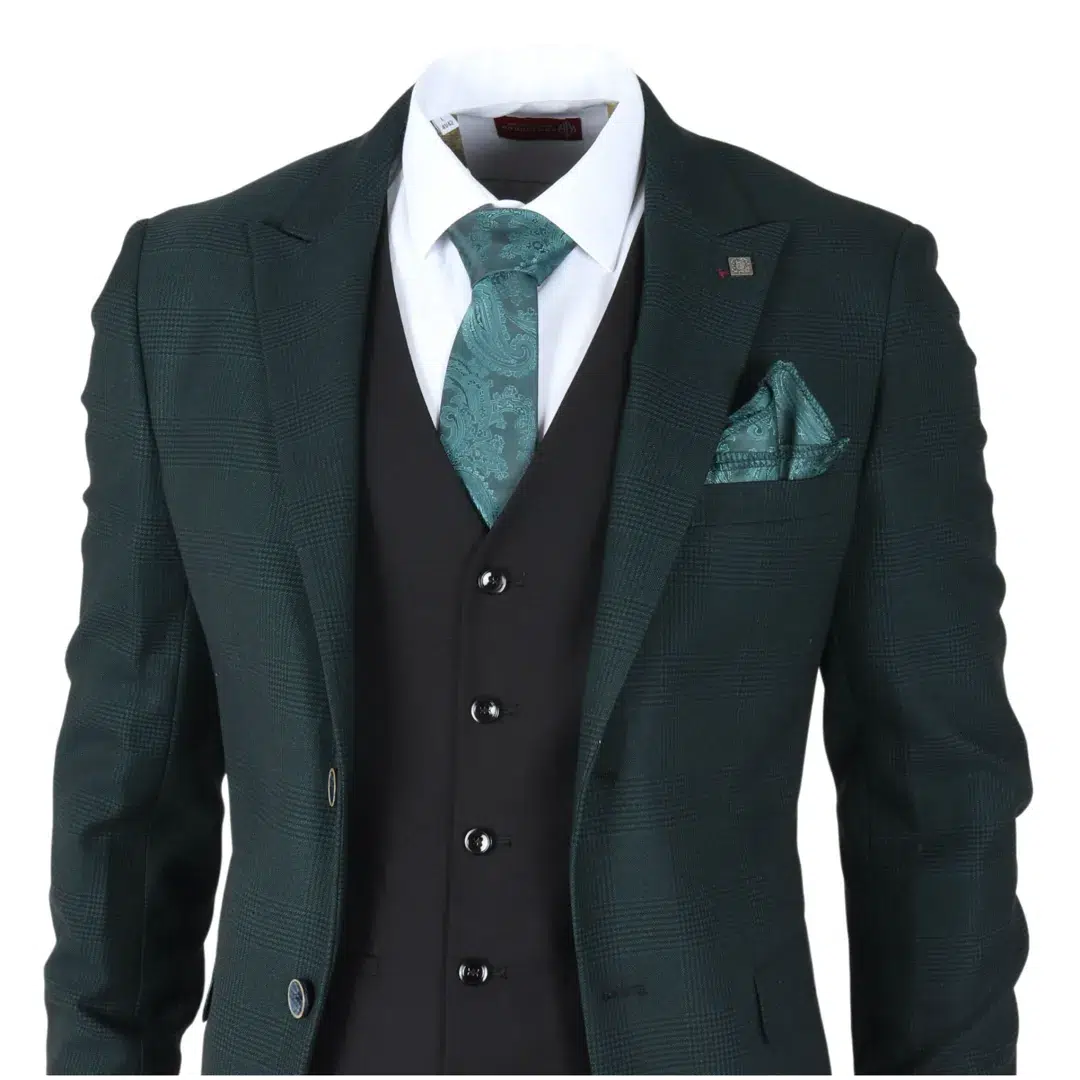 Jasper – Men’s 3 Piece Olive Green Suit With Black Waistcoat - Image 2
