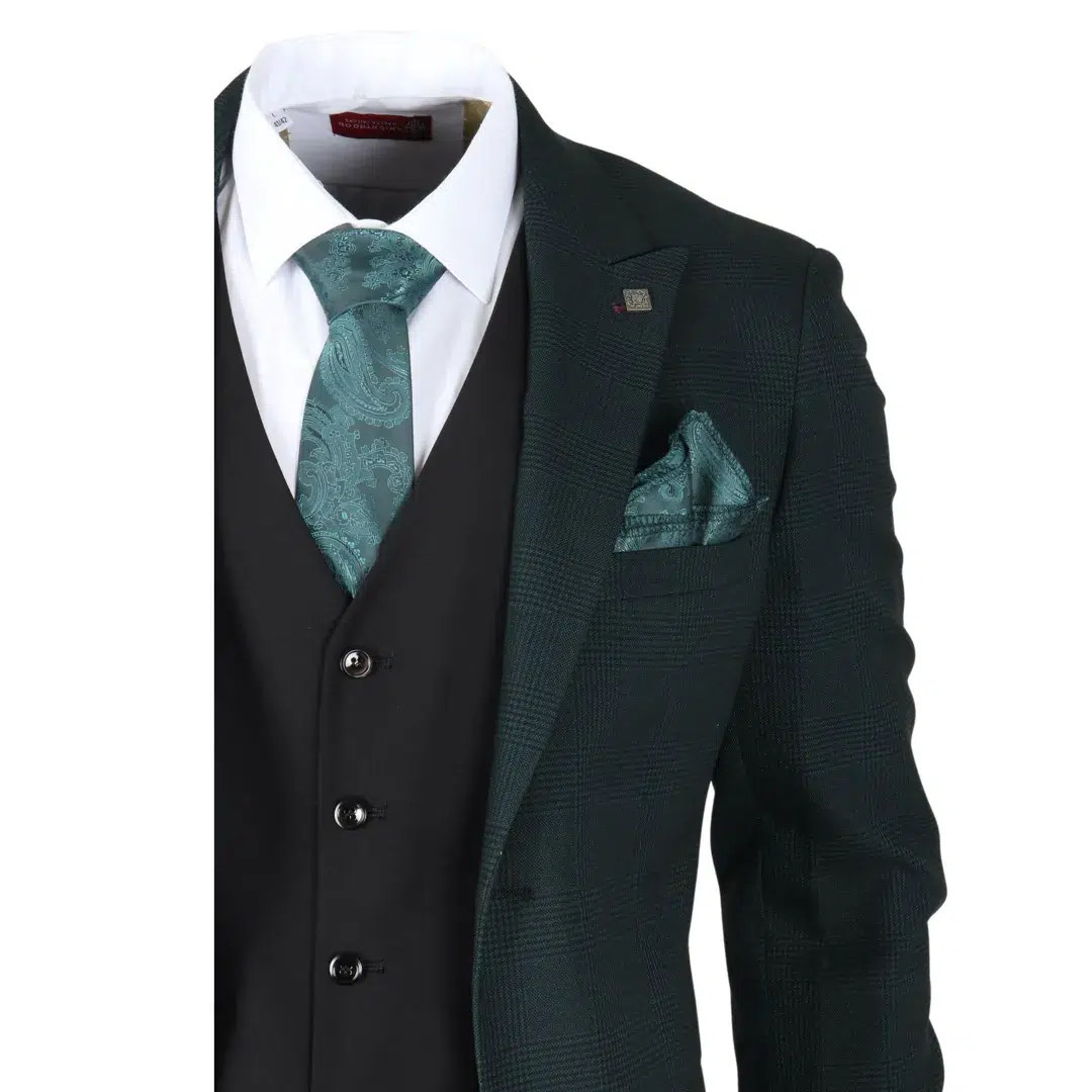 Jasper – Men’s 3 Piece Olive Green Suit With Black Waistcoat - Image 3