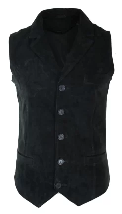 Mens Real Suede Leather Black Smart Casual Gilet Waistcoat Vintage Retro