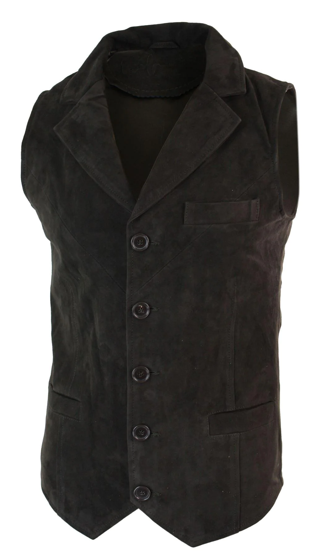 Mens Real Suede Leather Brown Smart Casual Gilet Waistcoat Vintage Retro - Image 3