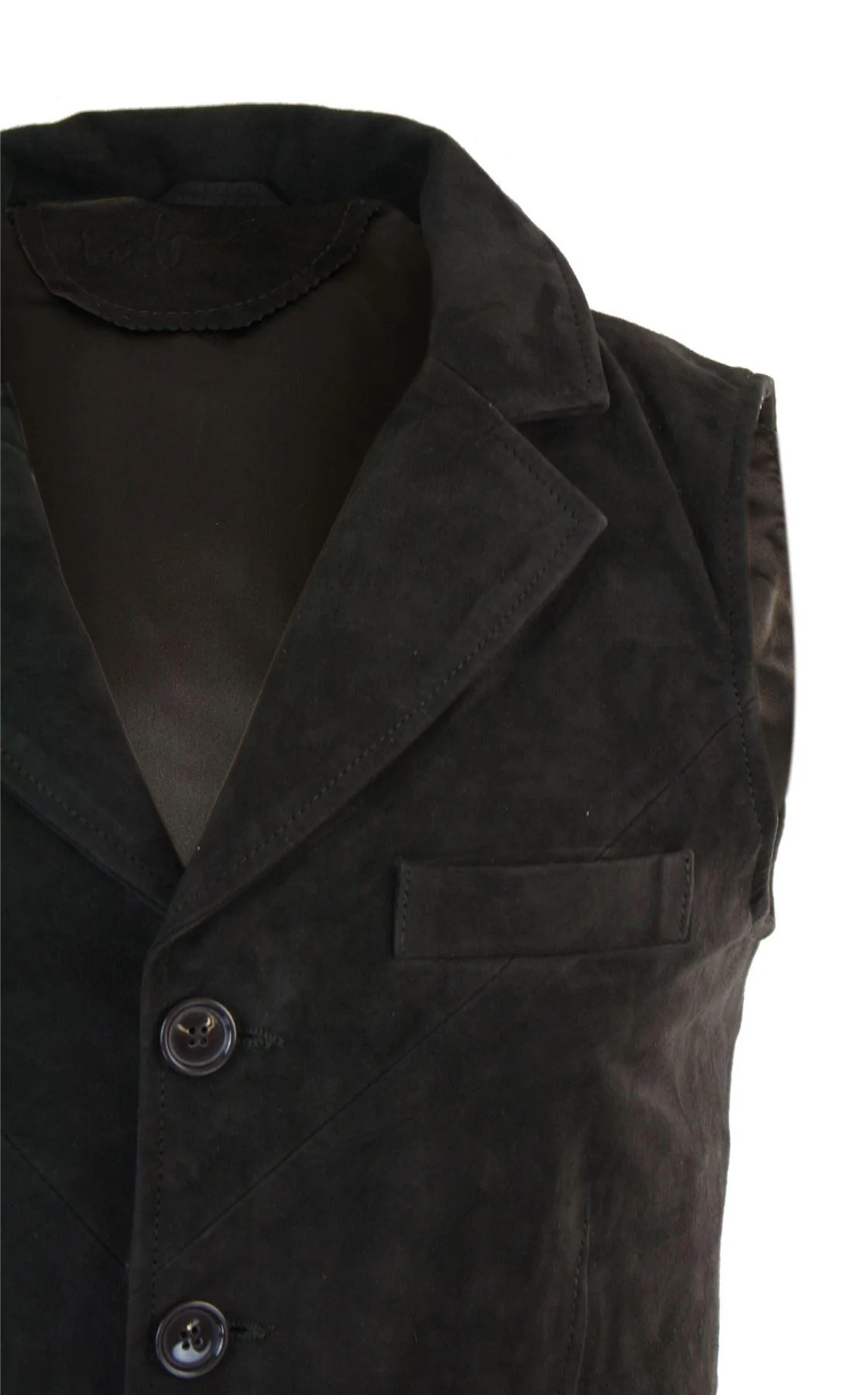 Mens Real Suede Leather Brown Smart Casual Gilet Waistcoat Vintage Retro - Image 4