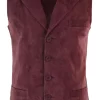Mens Real Suede Leather Burgundy Smart Casual Gilet Waistcoat Vintage Retro