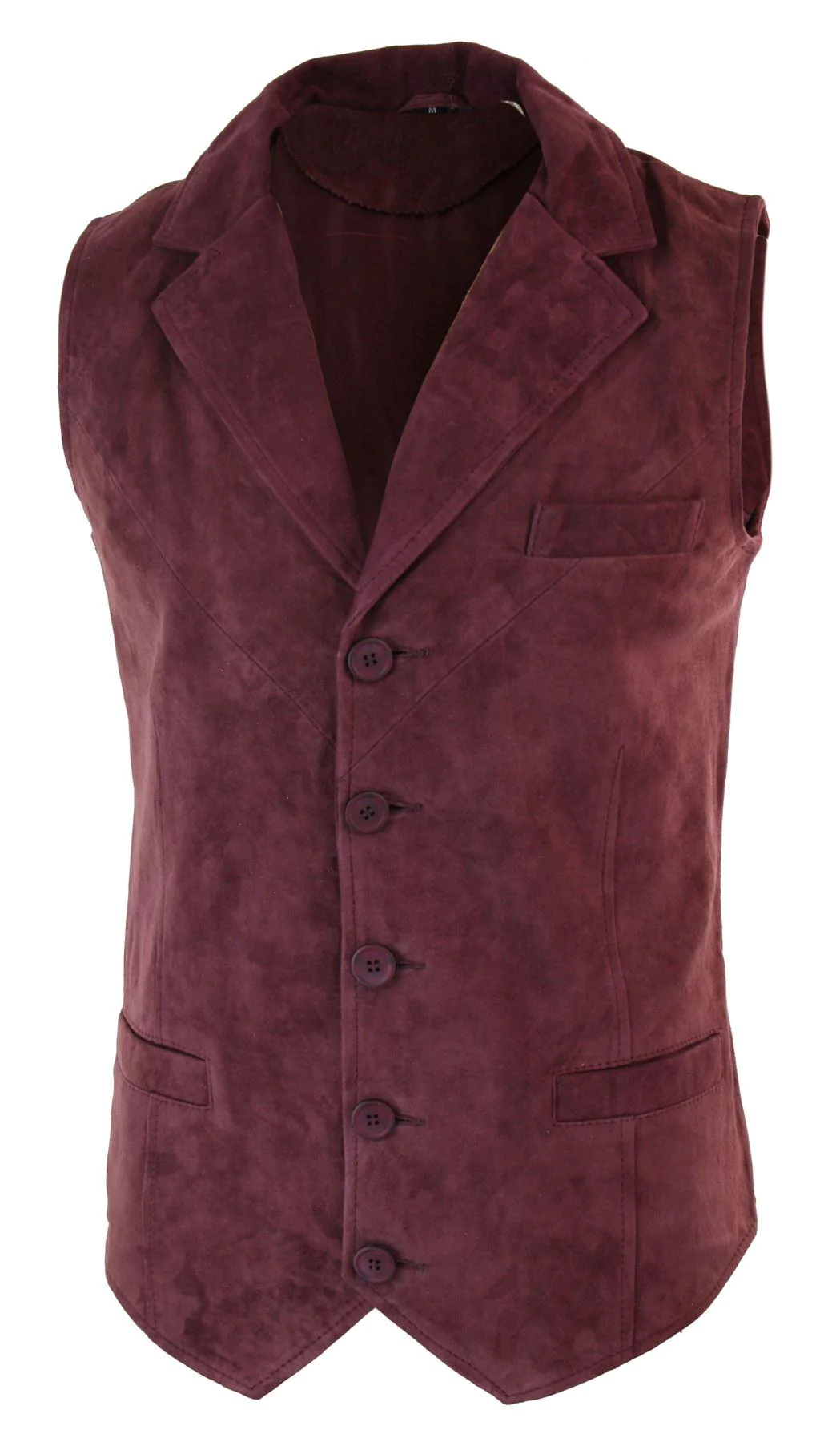 Mens Real Suede Leather Burgundy Smart Casual Gilet Waistcoat Vintage Retro - Image 3