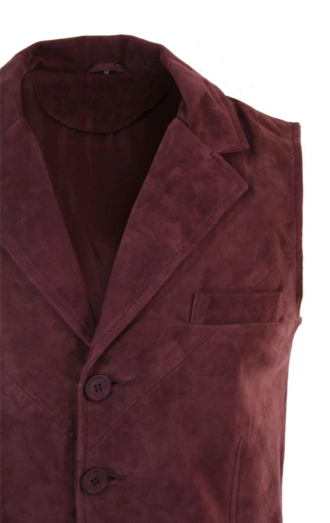 Mens Real Suede Leather Burgundy Smart Casual Gilet Waistcoat Vintage Retro - Image 4