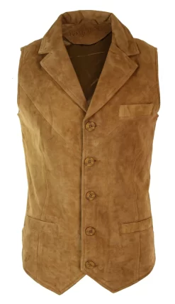 Mens Real Suede Leather Tan Brown Smart Casual Gilet Waistcoat Vintage Retro