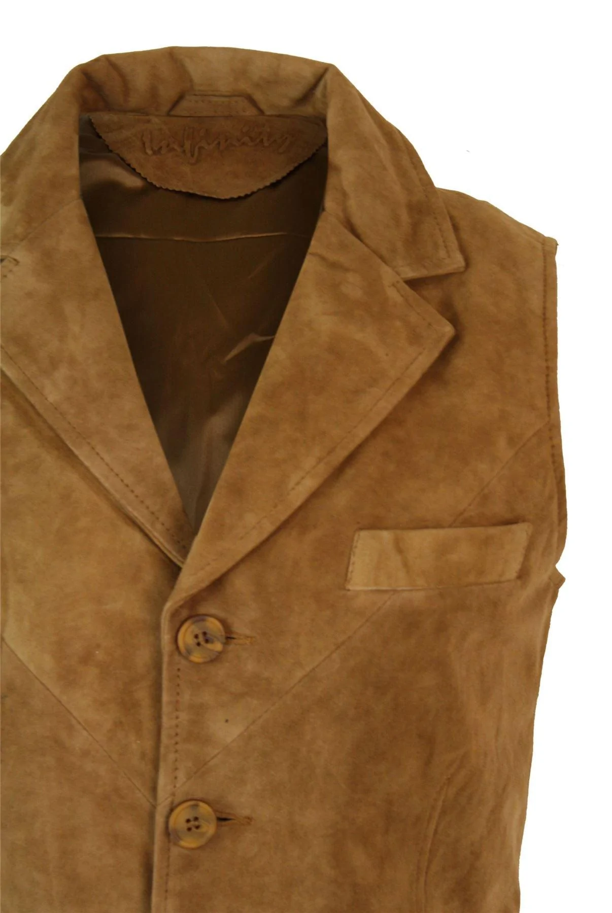 Mens Real Suede Leather Tan Brown Smart Casual Gilet Waistcoat Vintage Retro - Image 2