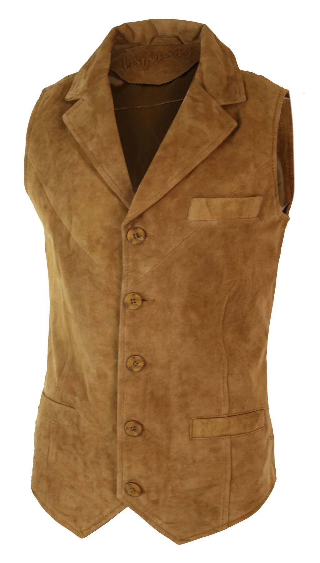 Mens Real Suede Leather Tan Brown Smart Casual Gilet Waistcoat Vintage Retro - Image 3