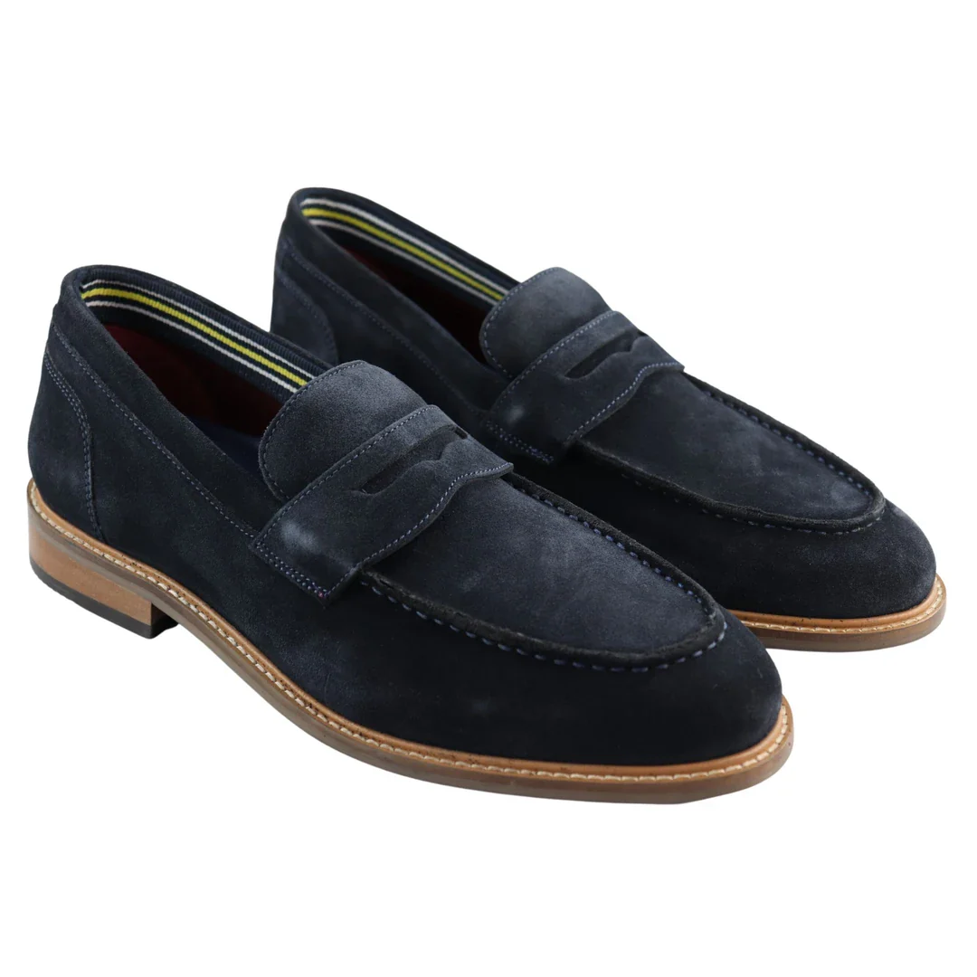 Mens Real Full Suede Slip On Loafers Boat Shoes Navy Smart Casual Classic Comfort Fit - Image 2