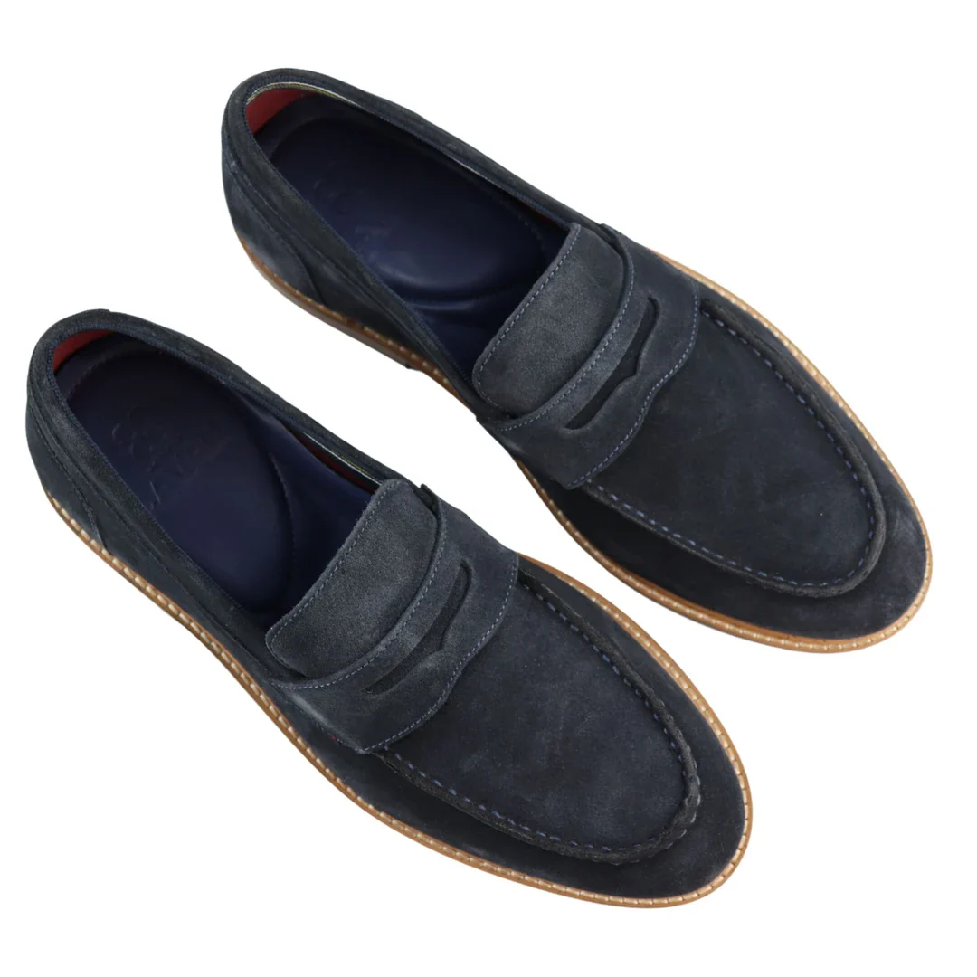 Mens Real Full Suede Slip On Loafers Boat Shoes Navy Smart Casual Classic Comfort Fit - Image 3