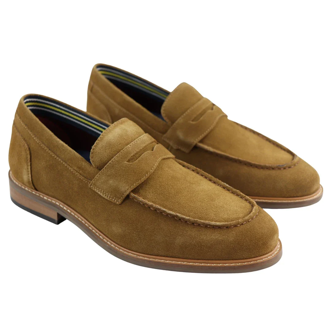 Mens Real Full Suede Slip On Loafers Boat Shoes Tan Smart Casual Classic Comfort Fit - Image 2