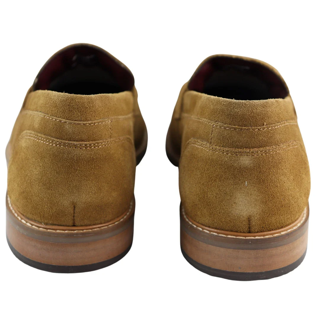 Mens Real Full Suede Slip On Loafers Boat Shoes Tan Smart Casual Classic Comfort Fit - Image 4