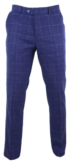 Mens Blue Tweed Check Trousers – Cavani Kaiser