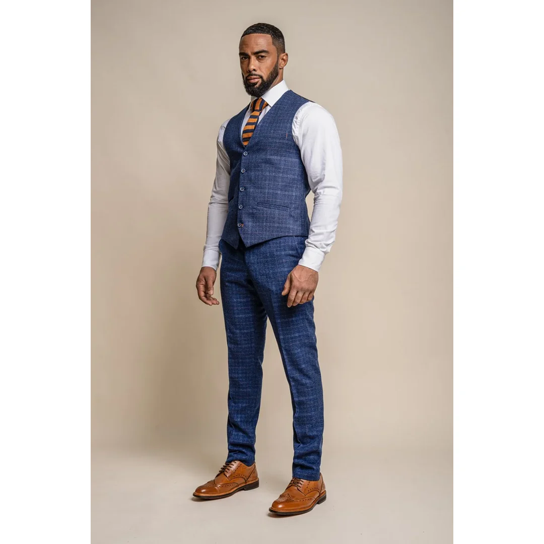 Kaiser – Men’s Men’s Tweed Check Blue Waistcoat - Image 6