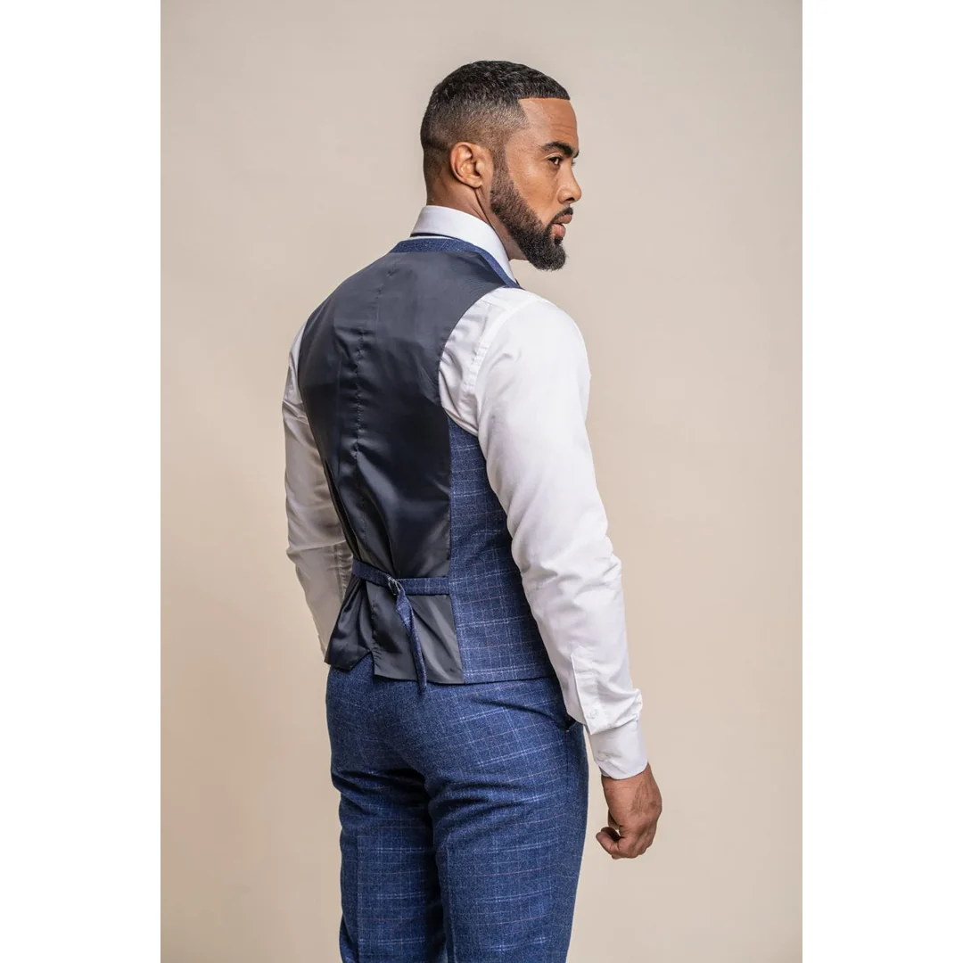 Kaiser – Men’s Men’s Tweed Check Blue Waistcoat - Image 2