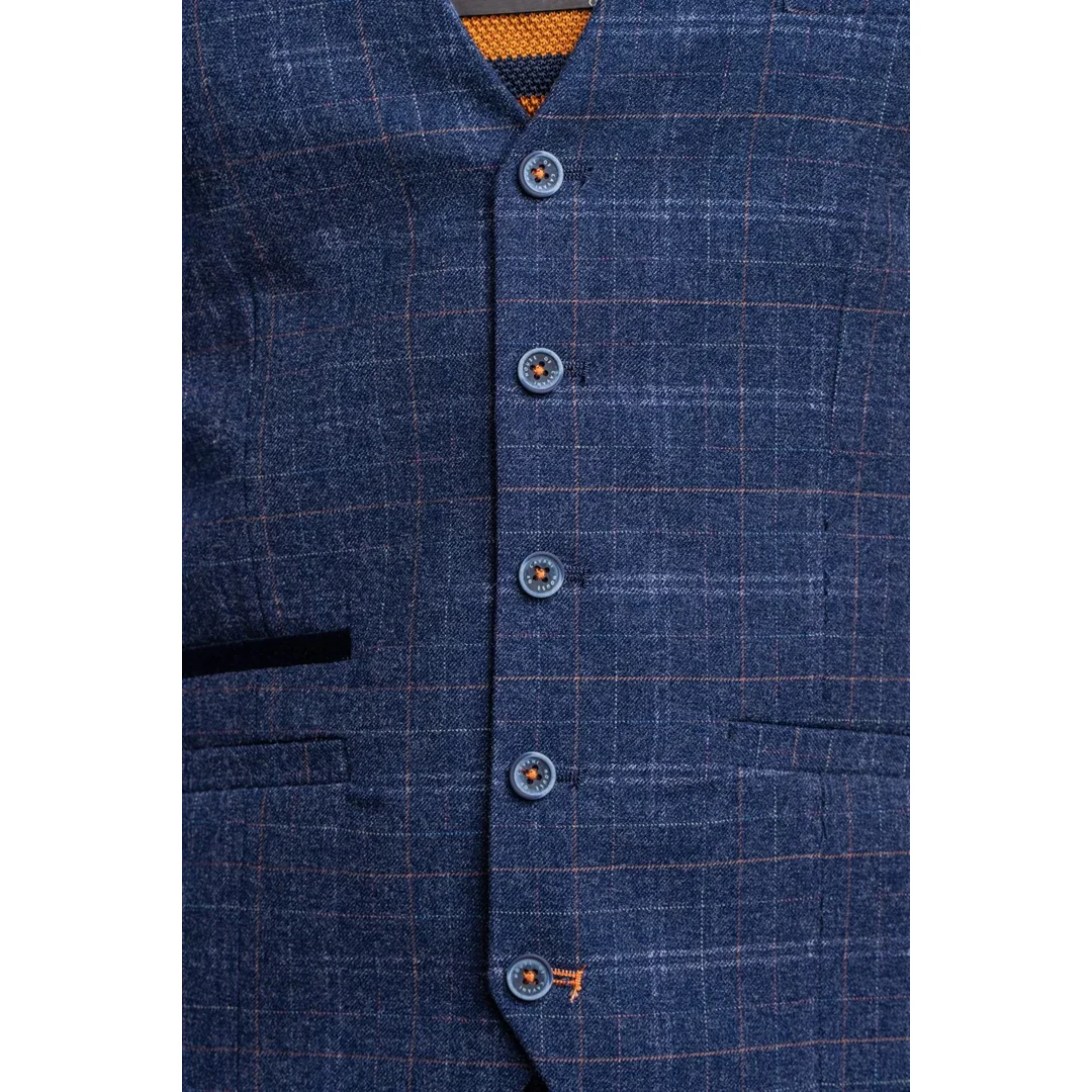 Kaiser – Men’s Men’s Tweed Check Blue Waistcoat - Image 3