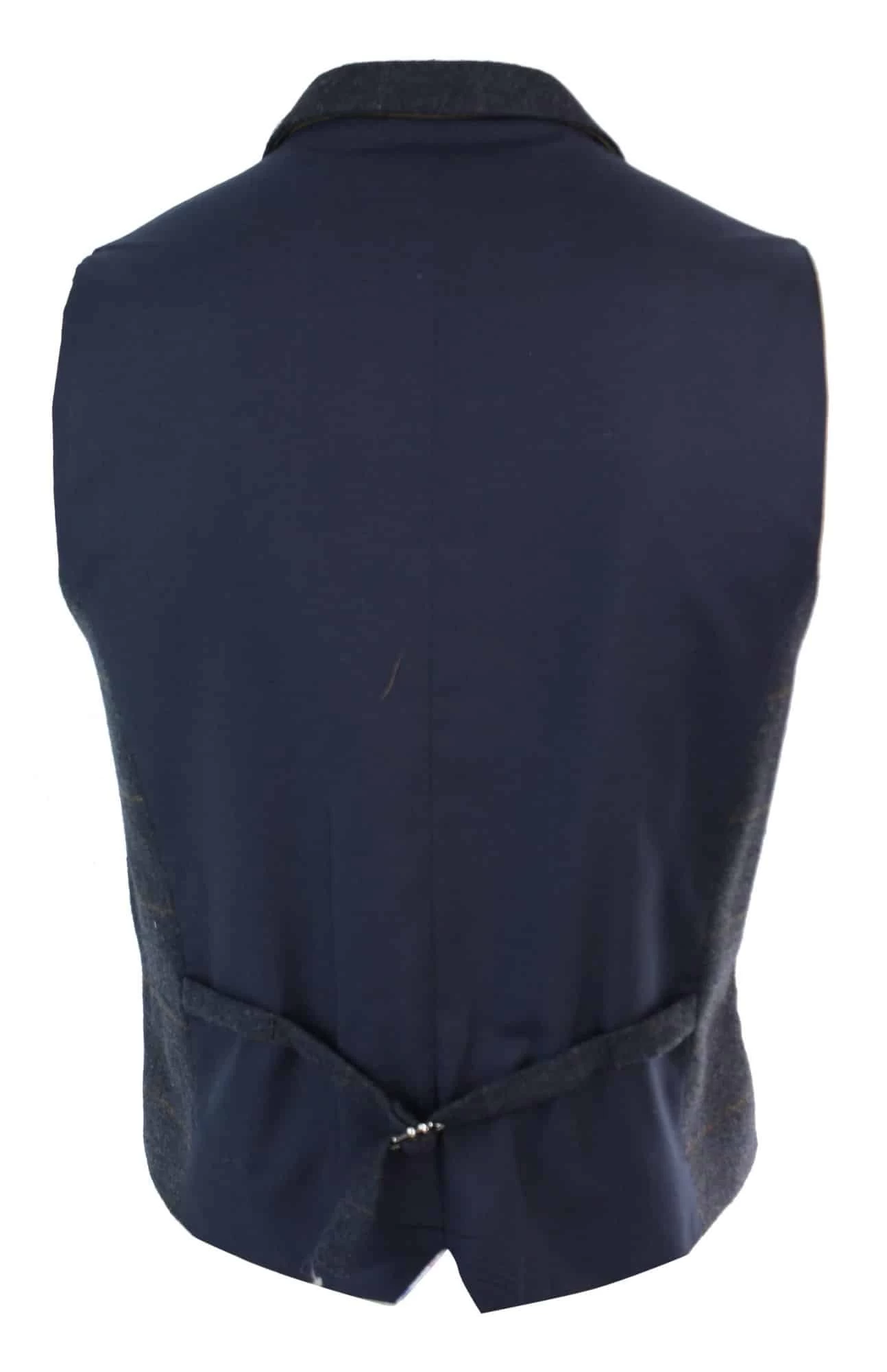 Mens Double Breasted Herringbone Tweed Peaky Blinders Vintage Check Waistcoat Navy Blue - Image 3