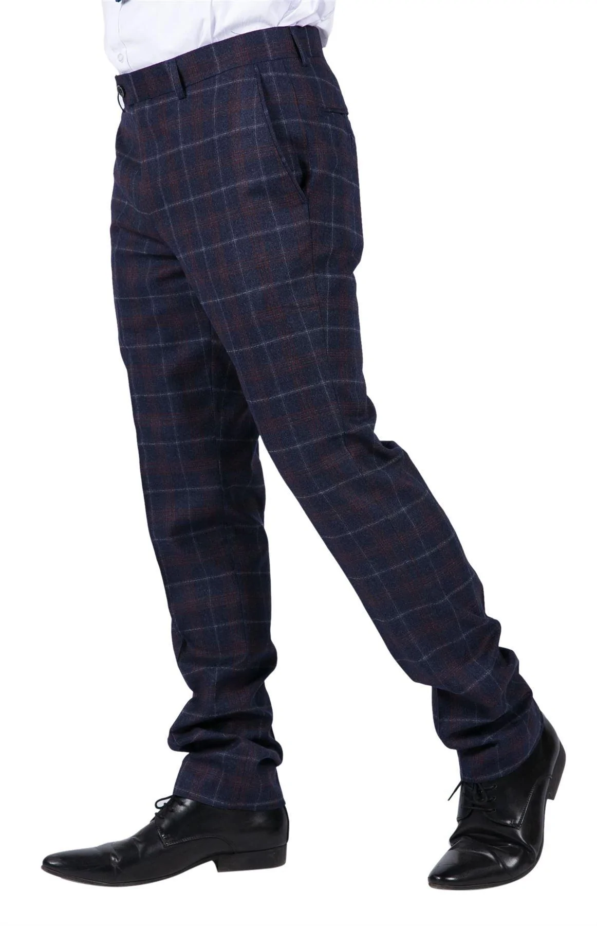 Kenneth – Men’s Navy Tweed Check Trousers - Image 3
