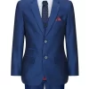 Boys 3 Piece Shiny Blue Wedding Party Suit Tailored Fit Smart Formal