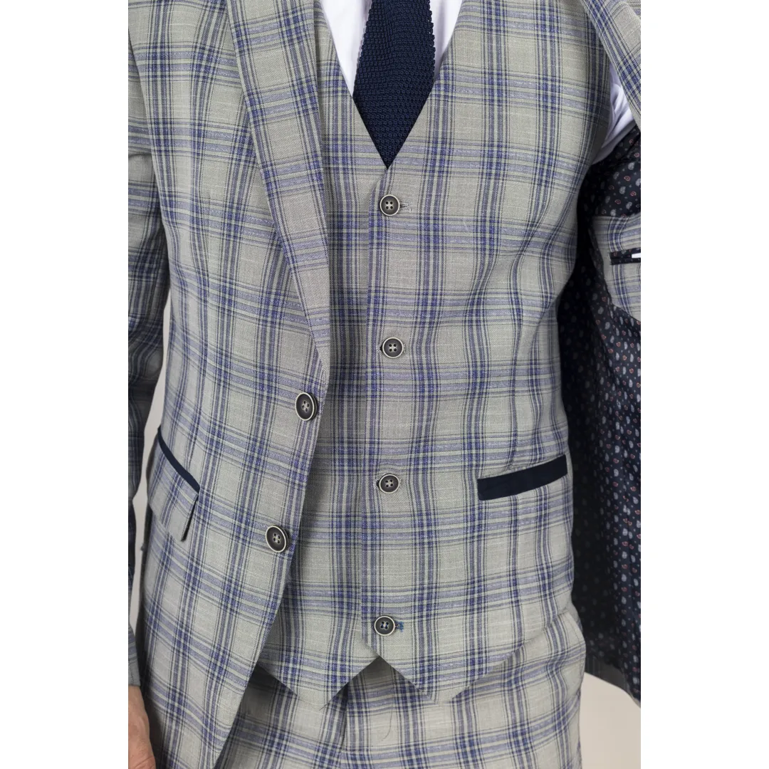 Knight – Men’s Grey Blue Checked Blazer - Image 4