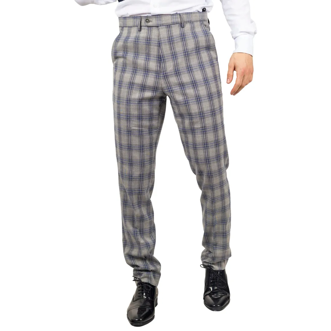 Knight โ Menโs Grey Blue Checked Trousers