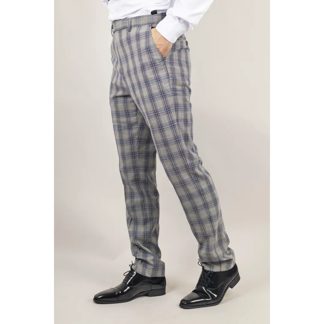 Knight โ Menโs Grey Blue Checked Trousers - Image 2