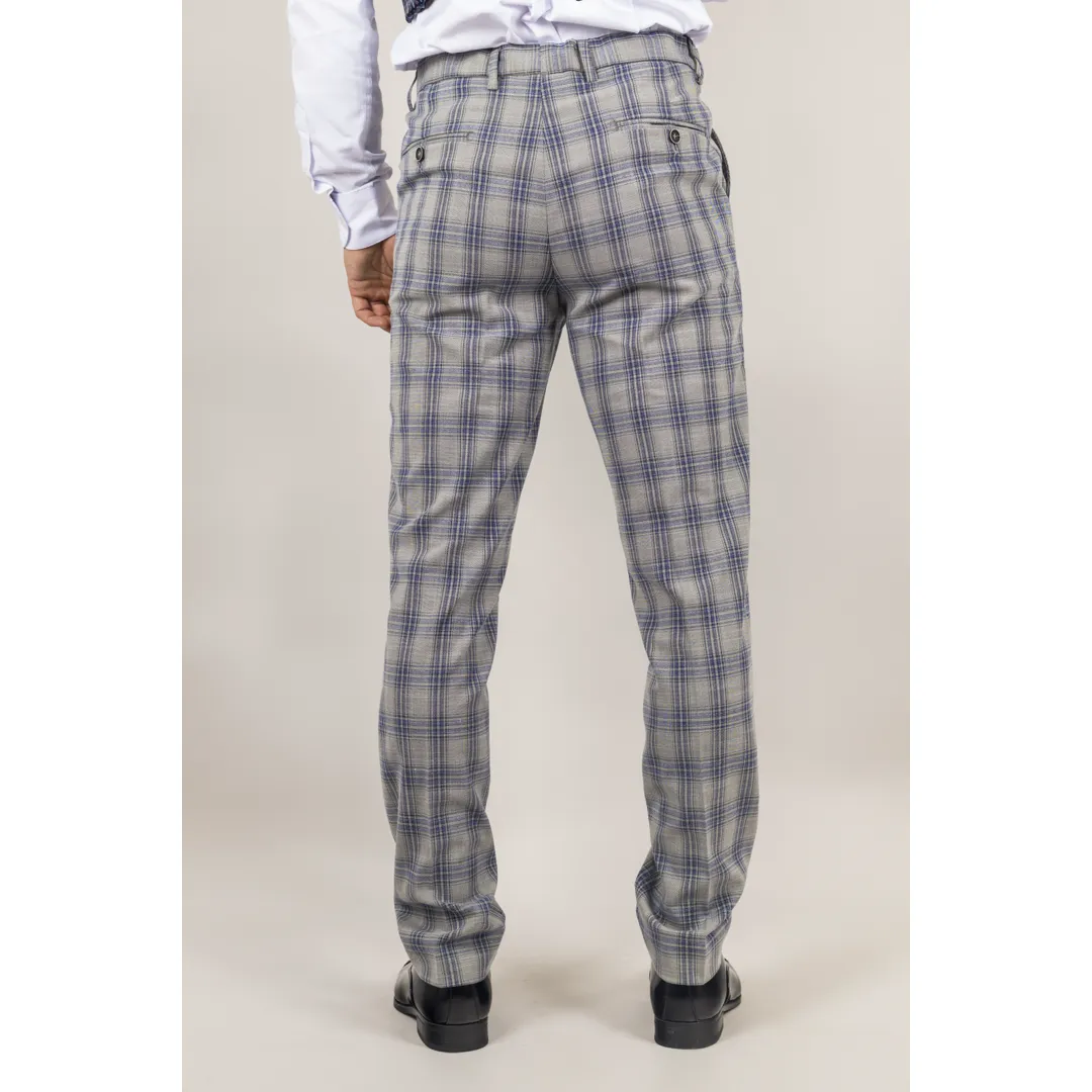 Knight โ Menโs Grey Blue Checked Trousers - Image 3