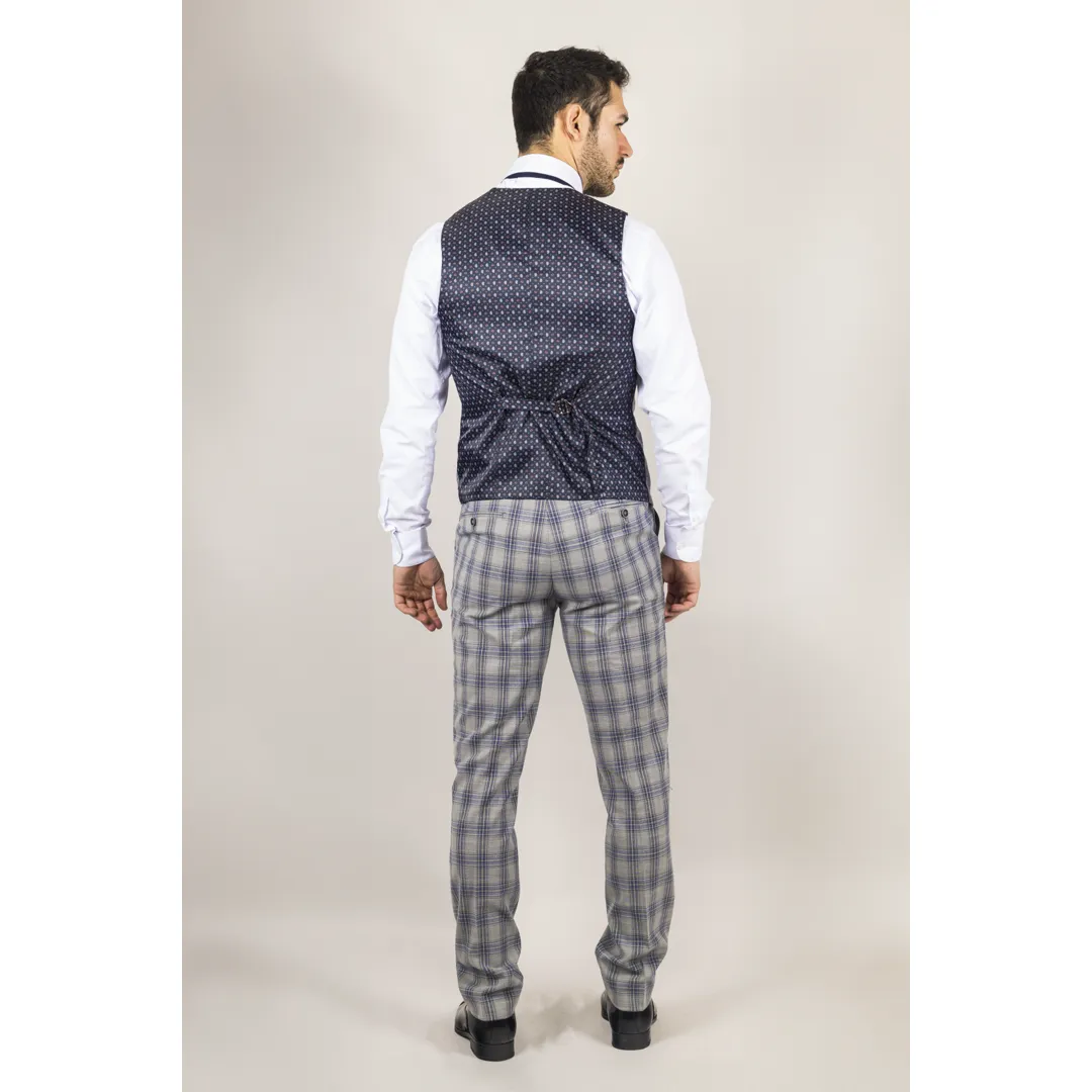 Knight – Men’s Grey Blue Checked Waistcoat - Image 3