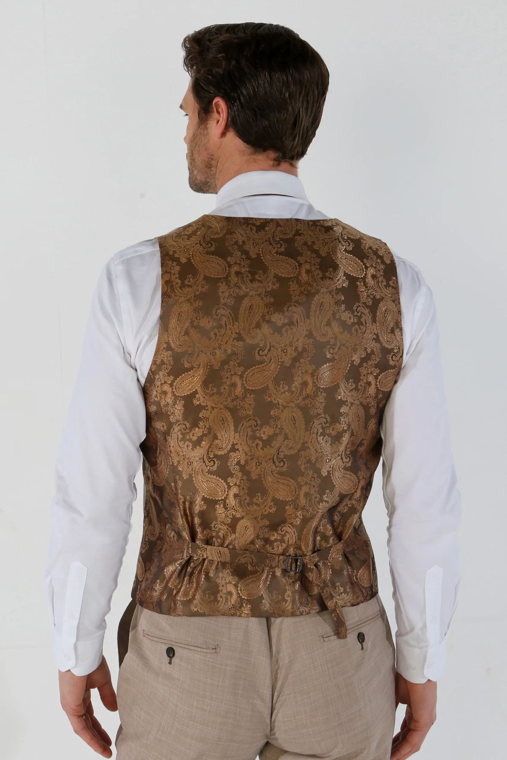 Kurt – Men’s Beige Tailored Fit Waistcoat - Image 2