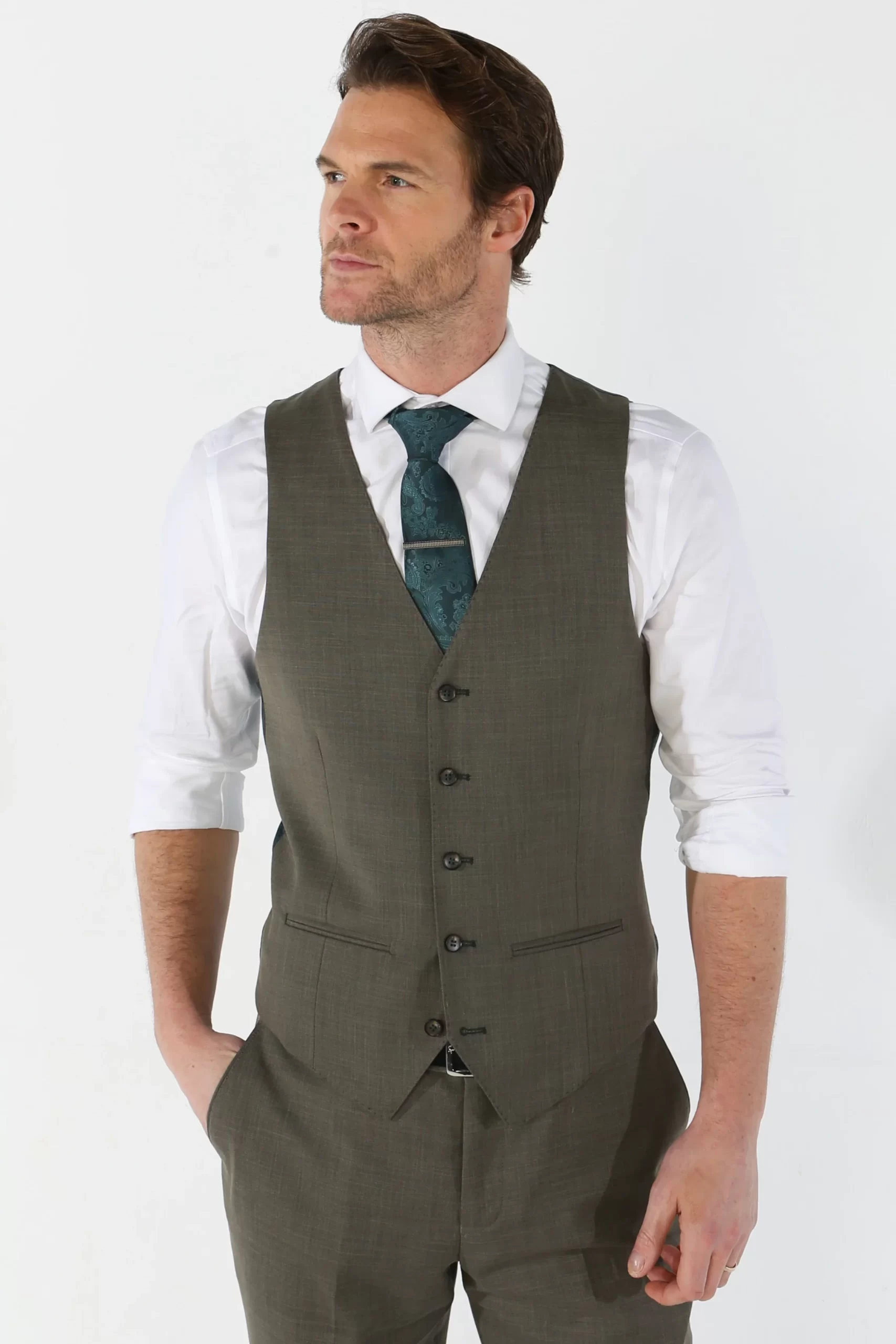 Kurt – Men’s Sage Tailored Fit Waistcoat