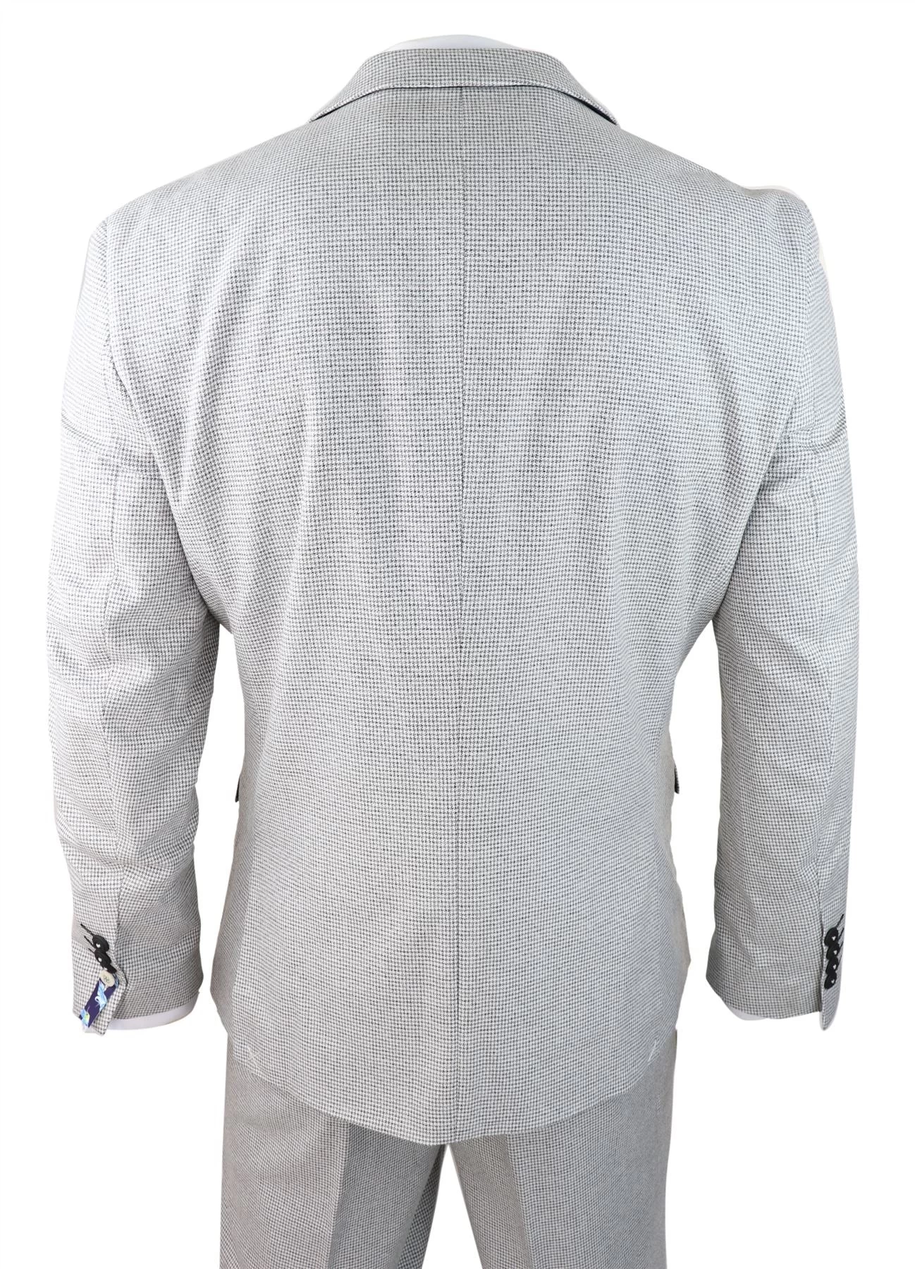 Mens 3 Piece Light Grey Black Check Suit Tailored Fit Retro Vintage Classic Smart - Image 4