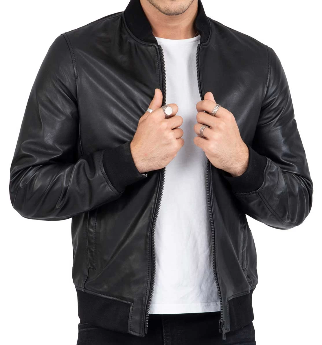 Lamb Real Leather Black Bomber Jacket For Men Regular Fit β B203