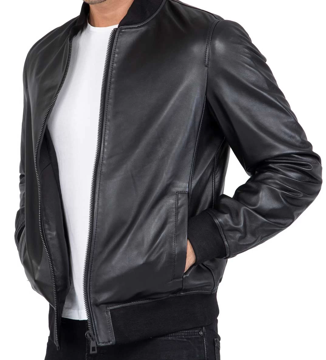 Lamb Real Leather Black Bomber Jacket For Men Regular Fit β B203 - Image 4