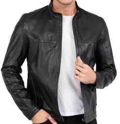 Lamb Premium Leather Black Biker Jacket For Men Tailored Fit – B207