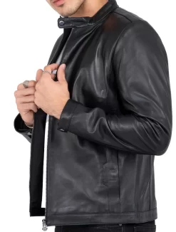 Real Lamb Leather Black Tailored Fit Jacket For Men Clean Style – B206