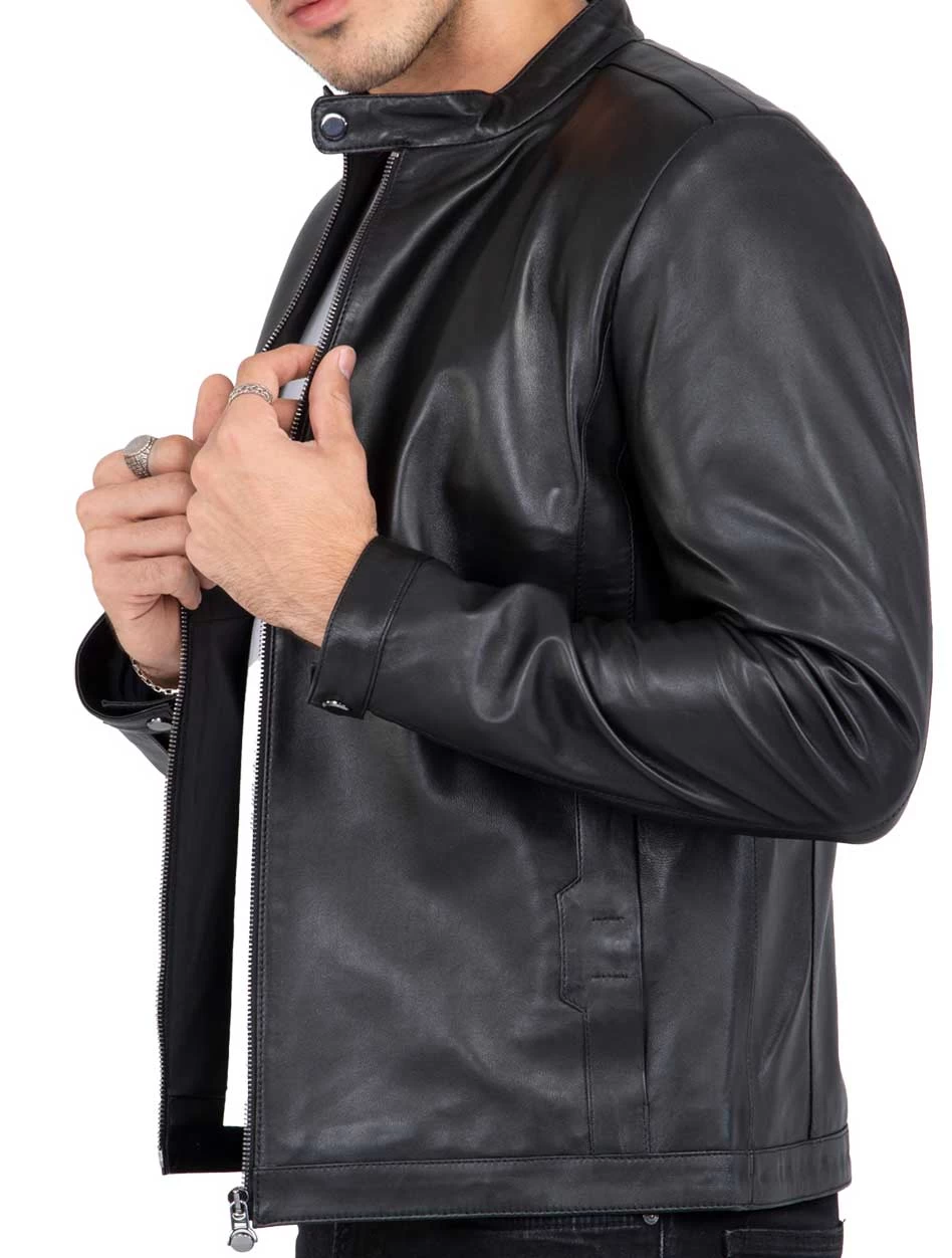 Real Lamb Leather Black Tailored Fit Jacket For Men Clean Style β B206